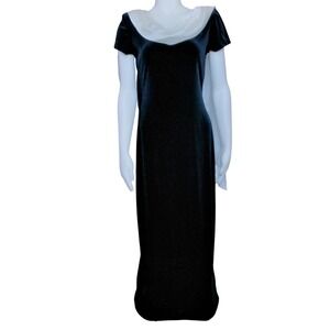 Connected Apparel Black Velvet Maxi Dress White Satin Cowl Neck  Size 6